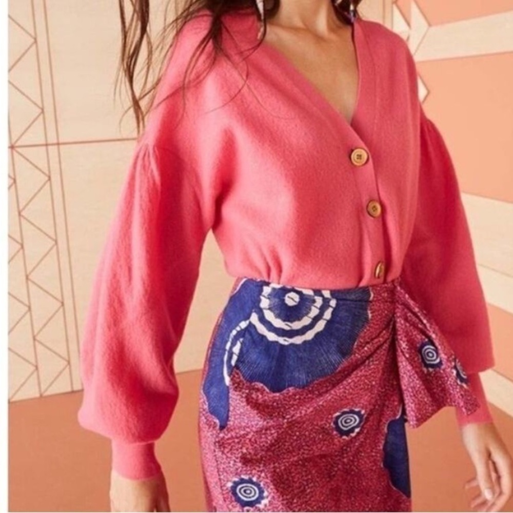 Ulla Johnson Hot Pink Merino Wool Barbie Style Cardigan Button Ansel size S